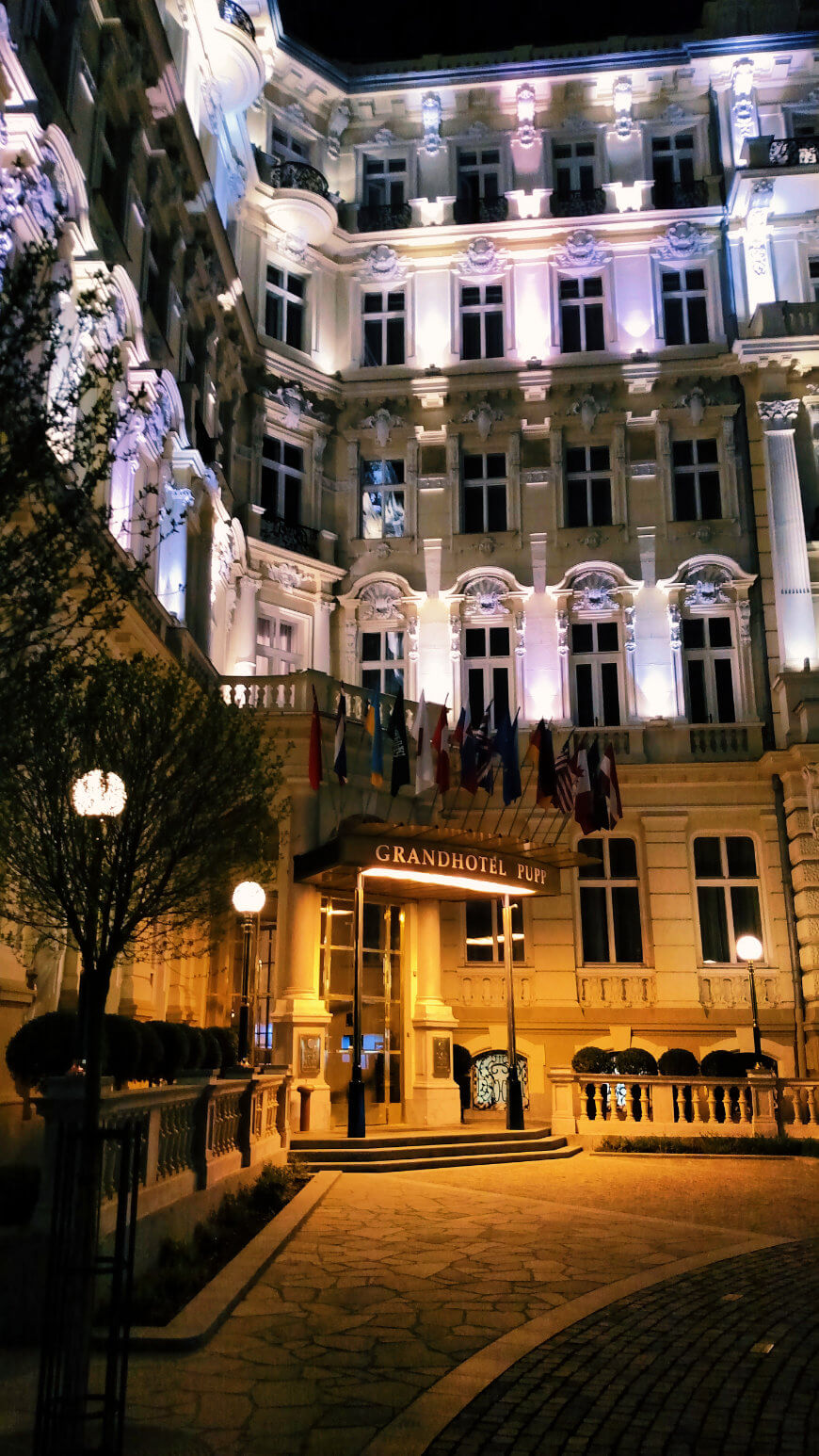Czech Republic Karlovy Vary Grandhotel Pupp Entrance Night